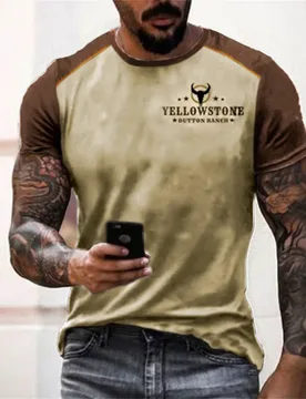 Summer European and American Yellowstone Farm Men's Denim 3D Printed T-shirt, Oversized Short Sleeved Outdoor Casual Top - Aliexpress - FashionsVida