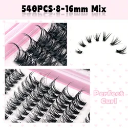 Racimos de pestañas esponjosas 570/240/216/192 piezas Extensiones de pestañas individuales en racimos, 30+40D+50D+60D+80D+100D 6 estilos Bandeja mix