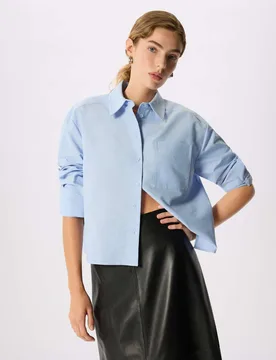 Pure Cotton Collared Boxy Button Through Shirt Pale Blue female - Whistles - FashionsVida