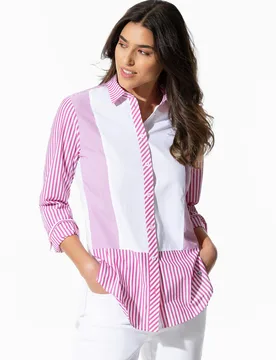 Patchwork Bluse, normale Größen, Farbe Pink, 40, reine Baumwolle atmungsaktiv Damen - Walbusch - FashionsVida