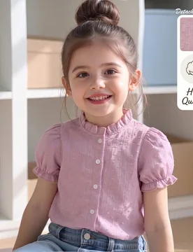 Blusa casual de manga corta color púrpura para niñas, hecha de tela jacquard suave y esponjosa, de moda, ideal para vacaciones y viajes, adecuada pa - Shein - FashionsVida