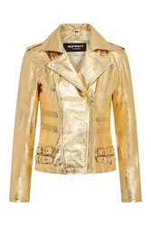 Women's Leather Brando Biker Jacket-Loddon in Gold Size: 22 - Gold - Size: 22