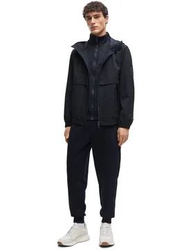 Mens Crispian Hooded Solid Patterned Rain Jacket In Dark Blue - Size 2xl - BOSS - FashionsVida