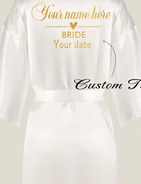 Bata de satén personalizada para novia y dama de honor, bata de boda personalizada con diseño bordado y ribete de encaje, conjunto de ropa de dormir - Shein - FashionsVida