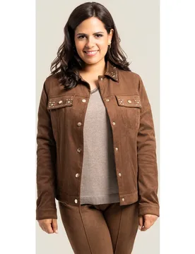 Chaqueta abotonada efecto ante joyas marron - October - FashionsVida