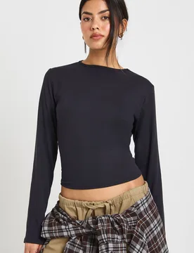 Womens Ultra Soft Long Sleeve Fitted Top - Black - Size 16 Uk - Boohoo - FashionsVida