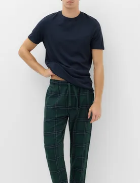 Pure Cotton Checked Joggers Green Mix male - M&S - FashionsVida