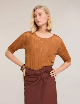 Jersey de mujer corto efecto arrugado escote redondo mangas cortas - Motivi - FashionsVida