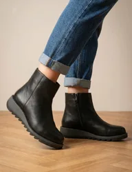 Leather Chunky Wedge Ankle Boots Black female