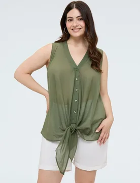 Top de mujer de algodón con nudo frontal fondo con nudo decorativo - Fiorella Rubino - FashionsVida