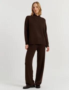 Pure Cashmere Textured High Neck Jumper Chocolate female - Chinti & Parker - FashionsVida