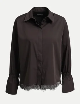 Hemdbluse mit elastischer Raffung 918-MOCCA 40 - Milano Italy - FashionsVida