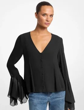 Blusa de mujer de georgette con mangas acampanadas - MICHAEL Michael Kors - FashionsVida
