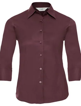 Collection Womens/ladies Easy-Care Fitted 3/4 Sleeve Formal Shirt (Port) - Maroon - Size 16 Uk - Russell athletic - FashionsVida