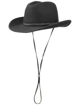 Cowboy Hat with Chin Strap by - black - Female - Size: M (56-57 cm) - Lipodo - FashionsVida