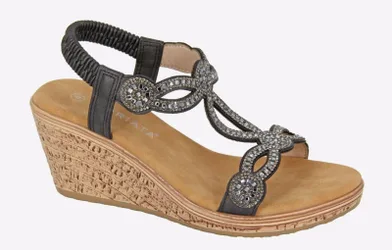 Ora Jewelled Wedge Sandal Womens - Black - Size Uk 5