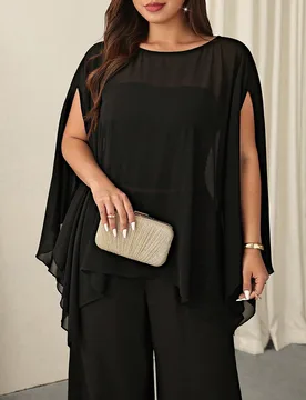 Blusa de capa transparente de unicolor elegante para fiesta de talla grande, Blusa negra de talla grande, Blusa transparente de talla grande, Blusa de - Shein - FashionsVida