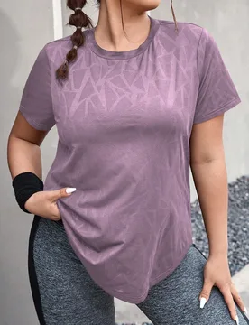 Camiseta deportiva de manga corta con dobladillo curvo de unicolor talla grande 3XL - Shein - FashionsVida