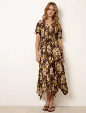 Shirred Waist Hanky Hem Dress - L/XL / CHOCOLATE - female - Blue Vanilla - FashionsVida