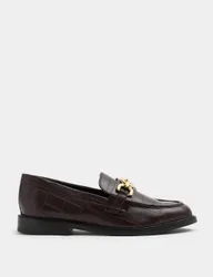 Leather Croc Trim Flat Loafers Burgundy female