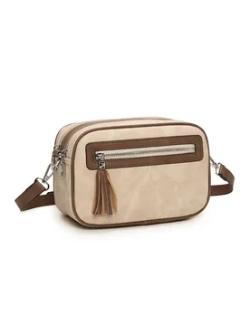 Women's Classic Quadruple Zipped Soft Suede Tassel Crossbody Camera Bag in Camel - Camel - Size: One Size - Fontanella Fashion - FashionsVida