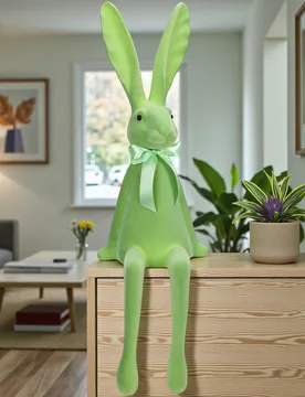 Dekofigur Hase beflockt aus Kunststoff Grün - Wurm - FashionsVida