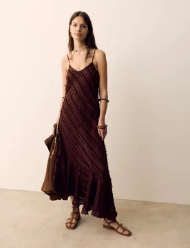 Jacquard Scoop Neck Midi Slip Dress Dark Mole female - Per Una - FashionsVida
