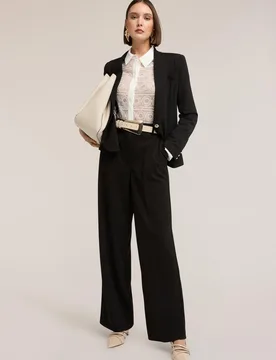 Pantalones de mujer palazzo de tejido crepé cierre frontal sastre - Motivi - FashionsVida