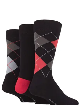 Pair Black 2 Classic Bamboo Argyle Socks Men's 7-11 Mens - - Black - Size: 7-11 Mens - Glenmuir - FashionsVida