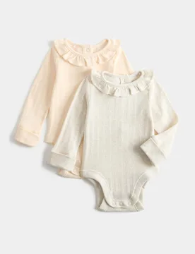 Pack Pure Cotton Frill Long Sleeve Bodysuits (0-3 Yrs) Neutral Female - M&S - FashionsVida