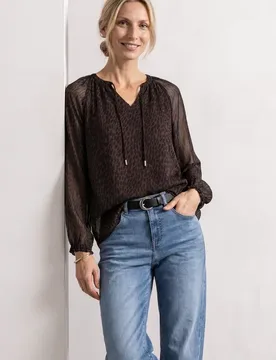 Raglanbluse mit Split Neck und Print female Braun - Street One - FashionsVida