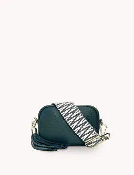 Women's The Mini Tassel Dark Grey Leather Phone Bag With Midnight Zigzag Strap - Dark Grey - Size: One Size - Apatchy London - FashionsVida