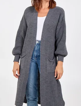 Edge to Edge Knitted Long Cardigan - ONE / CHARCOAL - female - Blue Vanilla - FashionsVida
