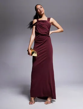 Womens Double Strap Knot Neck Detail Maxi Dress In Burgundy - Size 6 Uk - ASOS DESIGN - FashionsVida