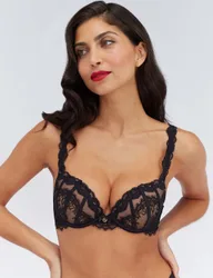 Juno Lace Wired Plunge Bra (B-DD) Black Mix female