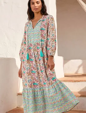 Women's Tie Front Frill Midi Dress Size: 18 - Multicolor - Size: 18 - Roman - FashionsVida