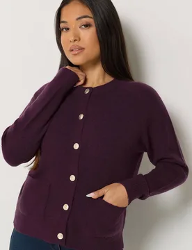Women's Petite Button Detail Cardigan Sweater in Purple Size: 16-18 - Purple - Size: 16-18 - M&Co - FashionsVida