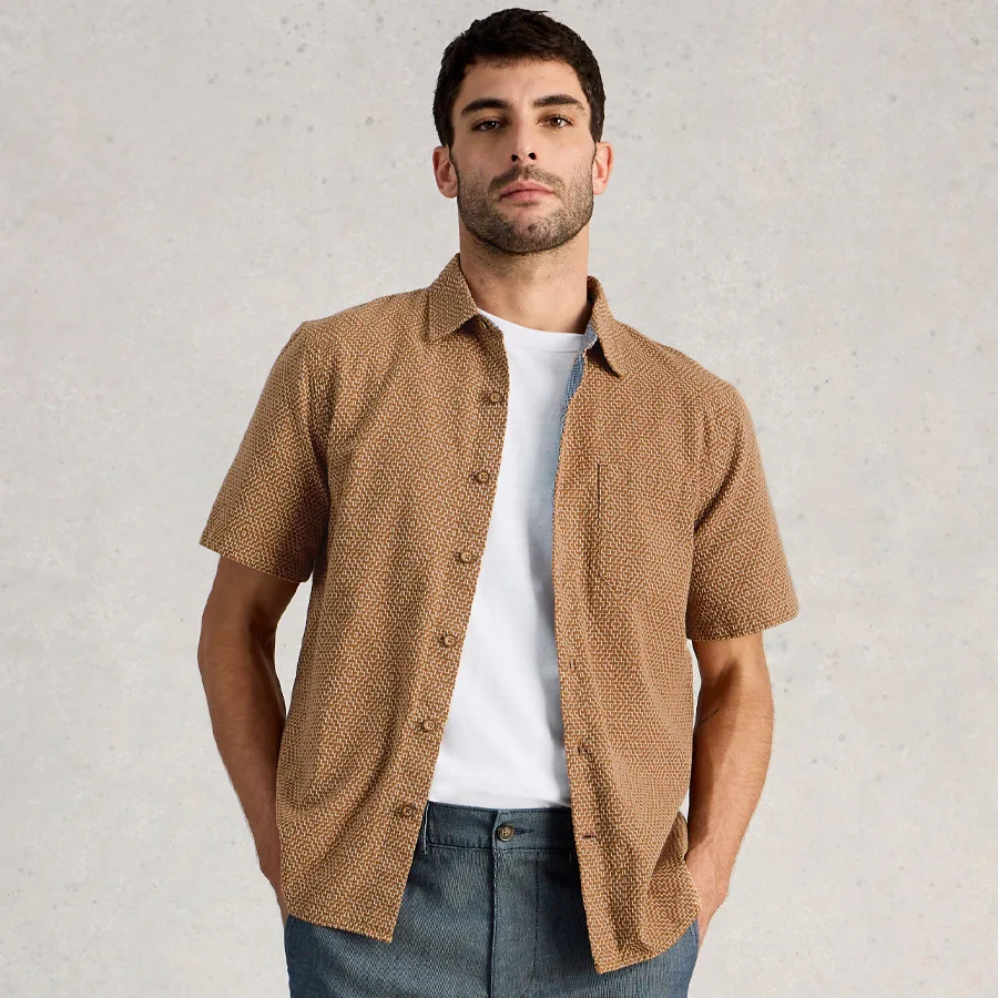 Tile Stitch Organic Short Sleeve Shirt - White stuff - FashionsVida