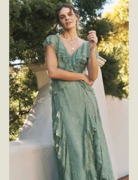 Lace V-Neck Midaxi Tea Dress Light Green female - Monsoon - FashionsVida