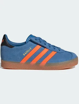 Kids Unisex Gazelle Comfort Closure Elastic Lace Shoes - Blue & Red Leather - Size Uk 13.5 Kids - adidas Originals - FashionsVida