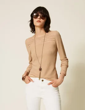 Pull ras-du-cou avec torsades - TWINSET - FashionsVida