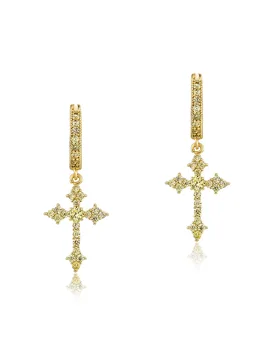 Iced Out Cross Dangle Huggie Hoop Earrings Hip Hop Luxury Versatile Trendy Drop Ear Jewelry Wholesale Accessories Unisex - Aliexpress - FashionsVida