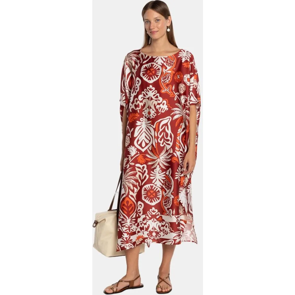 Caftán con estampado floral-ornamental y cuello redondo - Naulover - FashionsVida