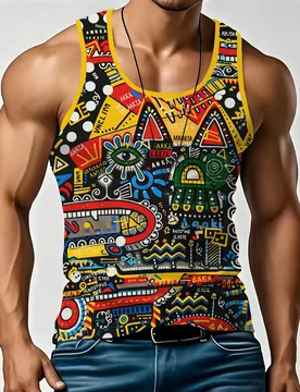 Men's Abstract Tribal All Over Print Tank Top Colorful Eye Geometric Sleeveless Muscle Vest Street Casual Workout Shirt - Aliexpress - FashionsVida