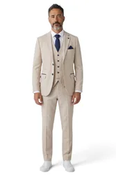 Mens Cream Checked Tailored Fit Suit - Regent - Size 44" (Chest) 38" (Waist)