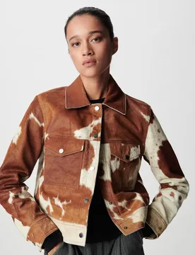 Chaqueta de cuero de mujer corta con estampado de vaca - IKKS - FashionsVida