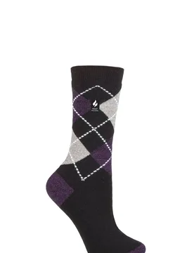 Women's 1 Pair SOCKSHOP 1.0 TOG Ultralite Striped, Argyle & Patterned Socks Valletta Argyle Black / Purple 4-8 Ladies - Multi Coloured - Size: Small - Heat Holders - FashionsVida