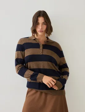 Jersey de mujer con cuello polo y estampado de rayas - Couchel - FashionsVida