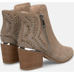 Botines cowboy de mujer con tacón con tachas de pedrería y cierre con cremallera