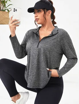 Camiseta deportiva de manga larga con media cremallera para tallas grandes 2XL - Shein - FashionsVida